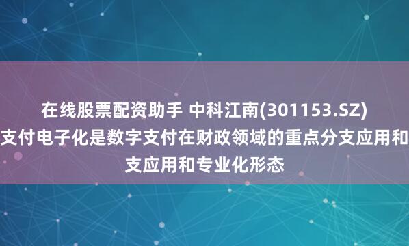 在线股票配资助手 中科江南(301153.SZ)：核心产品支付电子化是数字支付在财政领域的重点分支应用和专业化形态
