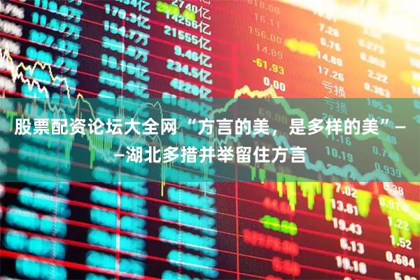 股票配资论坛大全网 “方言的美,是多样的美”——湖北多措并举留住方言